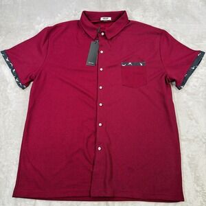 NWT COOFANDY Mens Burgundy Waffle Knit Polo Short Sleeve 3XL